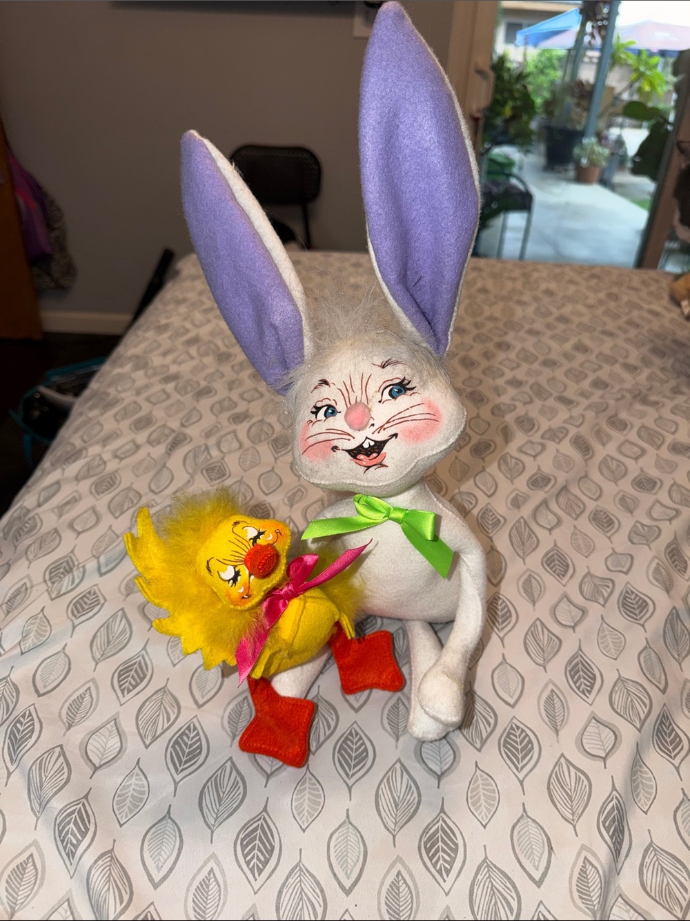 Annalee White Bunny with Purple Ears and Yellow Chick Companion